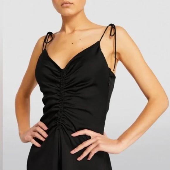 NEW Jason Wu Black satin ruched front low back midi dress size large - Picture 3 of 6